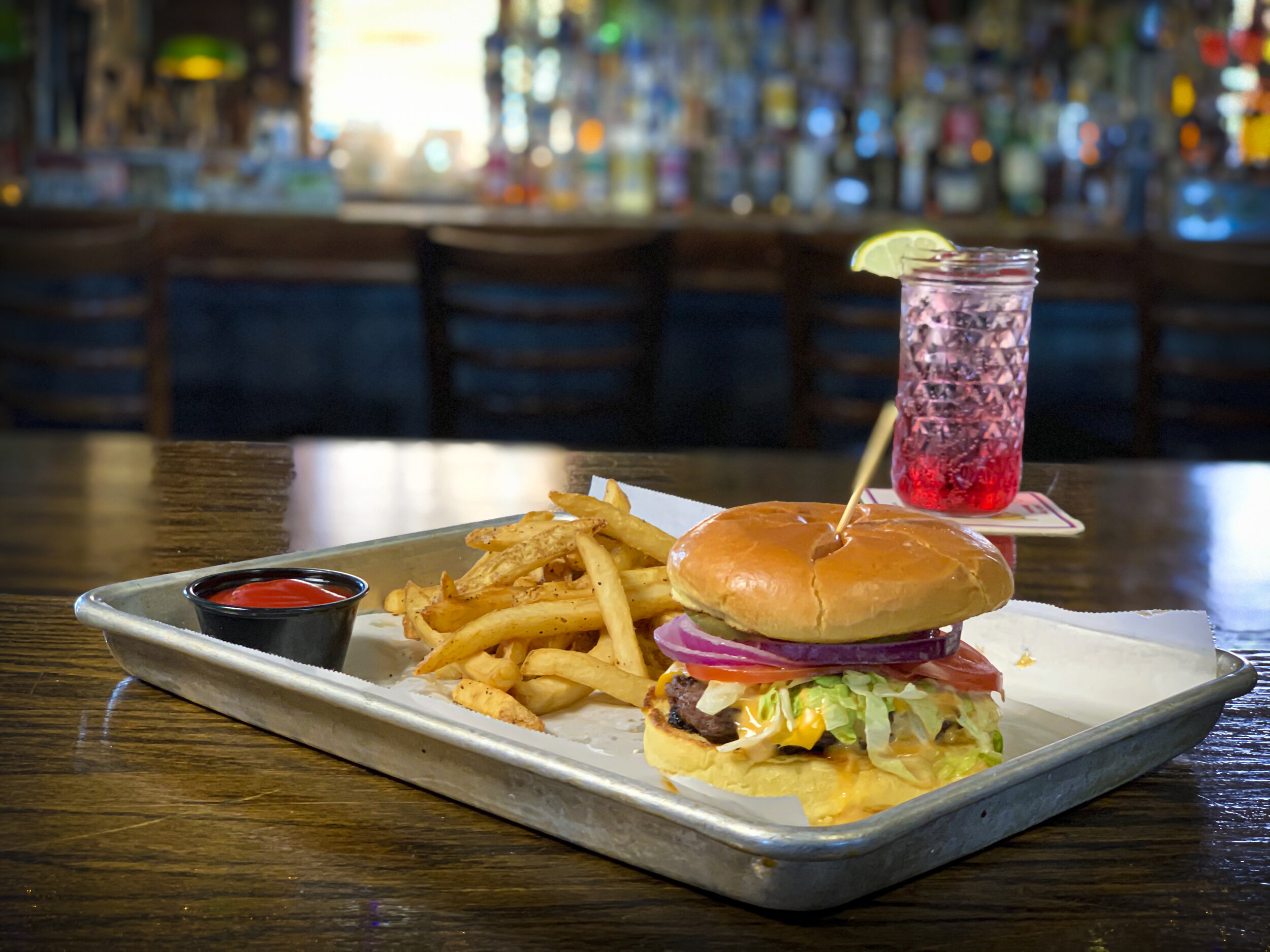 Chair Burger w/ american cheese, comes with a side